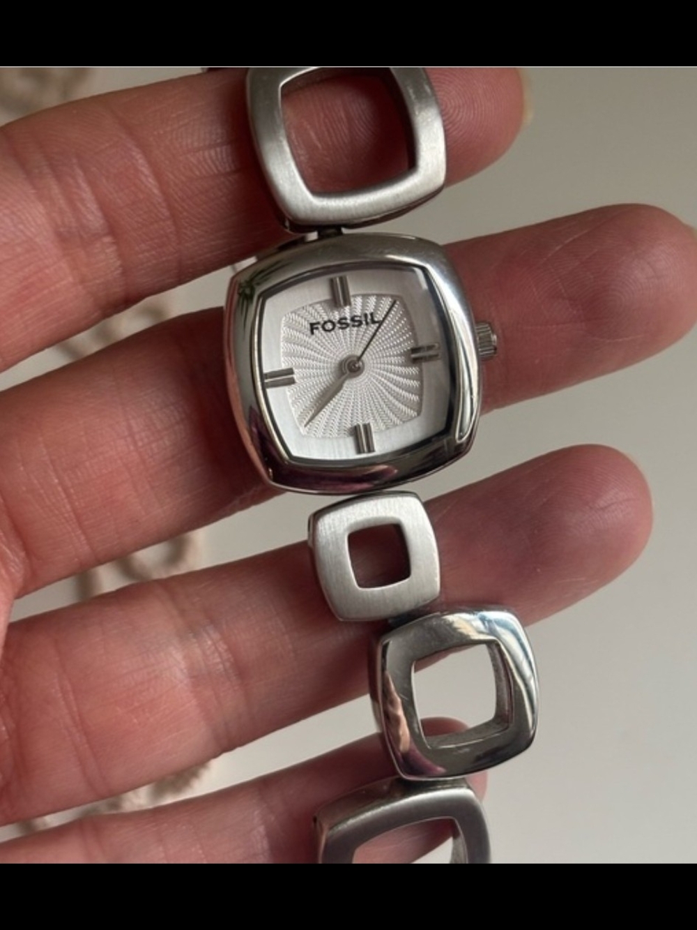 Fossil F2 Silver Square Link Asymmetrical Bracelet Watch ES-1869 Like New